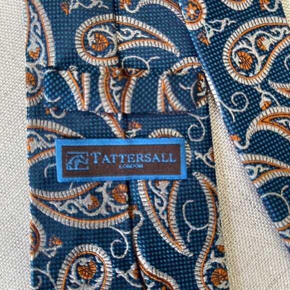 Tattersal London Blue Paisley Men’s Tie. 100% Silk - Picture 4 of 11